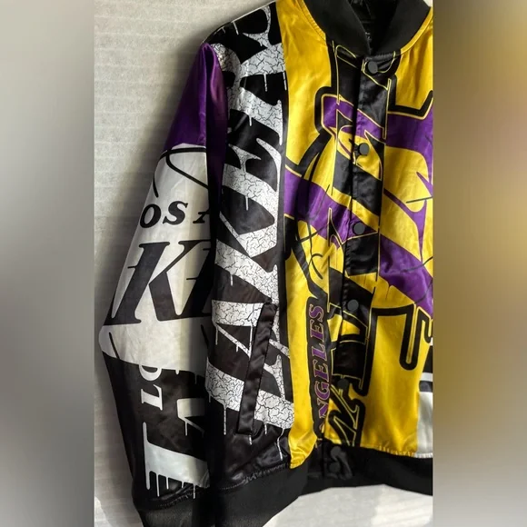 LA Lakers NBA Jacket Pro Standard Mens Medium Black Mashup Satin Bomber - Picture 3 of 11